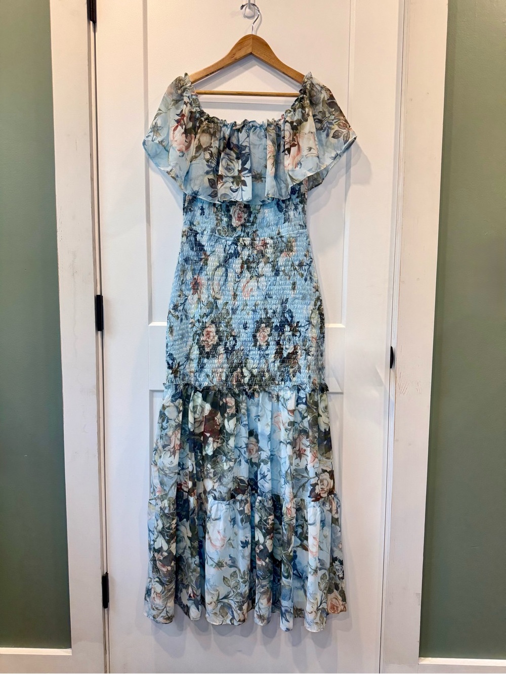 Baltic Born Light Blue Floral Off-Shoulder Maxi Dress
